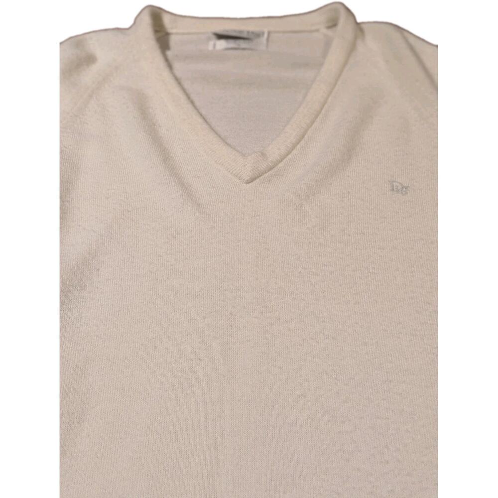 Vintage Christian Dior V-Neck Sweater Made USA Cream Ivory Size L - Picture 2 of 8
